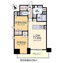 プラウドフラット清澄通り 2LDKの間取図画像