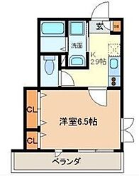 ルアル駒場 1Kの間取図画像