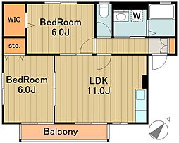 京王相模原線 多摩境駅 徒歩13分の賃貸アパート 1階2LDKの間取り
