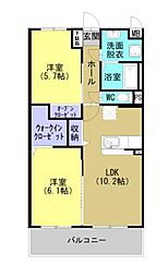 クレスト郡山 2LDKの間取図画像