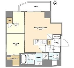 グランカーサ上野松が谷 9階2LDKの間取り