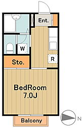 京王相模原線 京王堀之内駅 徒歩14分の賃貸アパート 2階1Kの間取り