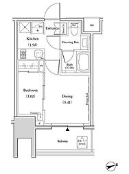 ザ・パークハビオ北千住 12階1DKの間取り