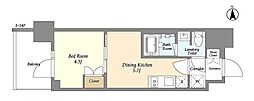 ジオエント上野稲荷町 1DKの間取図画像