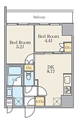 Ａｌｉｖｉｓ五反野 2階2DKの間取り