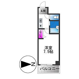 コートビュータワー 1Kの間取図画像