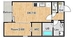 相模原市中央区矢部2丁目アパート 1DKの間取図画像