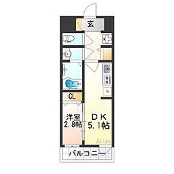 エンゼルプラザ京都太秦 1DKの間取図画像