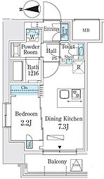 VIEQUBRIGHT湯島 1DKの間取図画像
