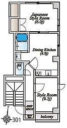 報徳スカイマンション 2DKの間取図画像