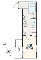 ゴールデンハウス平井 2階1Kの間取り