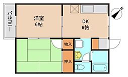 グリーンハイツ 2階2DKの間取り