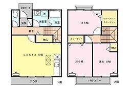 JR中央線 三鷹駅 バス12分 松下電工前下車 徒歩3分の賃貸テラスハウス 1階3LDKの間取り
