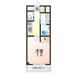クローバー・グランデ長居公園 1Kの間取図画像