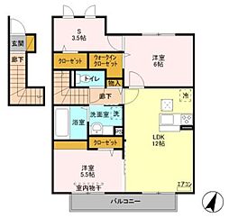 バレーヌB 2LDKの間取図画像