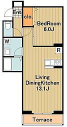 京王相模原線 京王堀之内駅 徒歩13分の賃貸アパート 2階1LDKの間取り