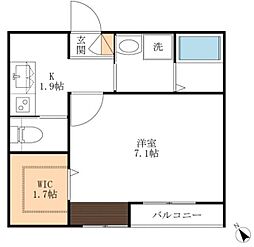 メゾンエスポア 2階1Kの間取り