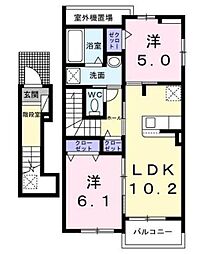シャルマン コリーヌ 2階2LDKの間取り