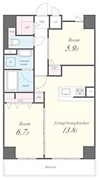 ラ・クール 6階2LDKの間取り
