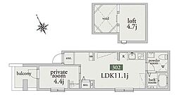 アーベインテラス浅草 3階1LDKの間取り