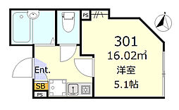 コンフォール新小岩 3階1Kの間取り