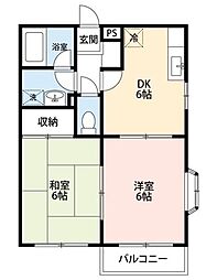 グランディールA 2階2DKの間取り