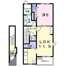ミルト・ソレイユ 2階1LDKの間取り