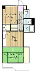 ベルエア調布 2DKの間取図画像