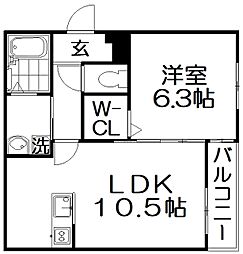 サンセレーノ minami 1階1LDKの間取り