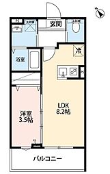 所沢市榎町アパート 1LDKの間取図画像