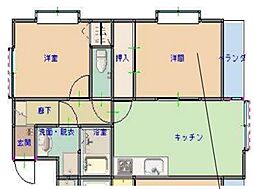 ムーンハイツマリコ2 2階2DKの間取り