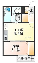 CASA立花 1LDKの間取図画像