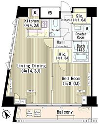 六本木エムケイアートレジデンス 1LDKの間取図画像