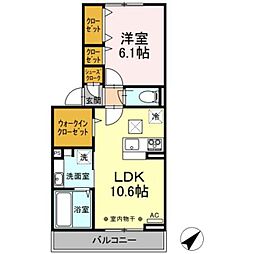 JR八高線 小宮駅 徒歩8分の賃貸アパート 1階1LDKの間取り