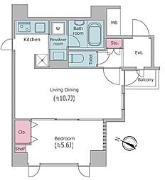 レジディア文京千石 4階1LDKの間取り