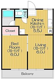 グレースコーポ 2DKの間取図画像