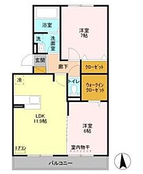 ルシェリア2 2LDKの間取図画像