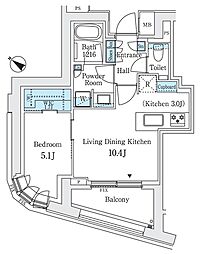 パークコート恵比寿 701 7階1LDKの間取り
