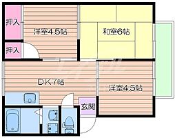 ドミール西 1階3DKの間取り