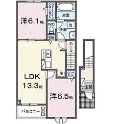ウィステリア ガーデン 2階2LDKの間取り