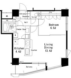 MFPR目黒タワー 1LDKの間取図画像