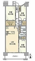 クレストプライムレジデンスパーク五番街 4階3LDKの間取り