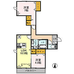 ルリアン元町 2LDKの間取図画像
