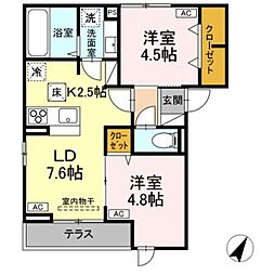 D-ROOM平山5丁目 1階2LDKの間取り