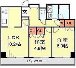 ラフィネ大崎 1階2LDKの間取り