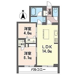 クリスフォート 2階2LDKの間取り