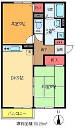 ファミーユ高砂 1階2DKの間取り