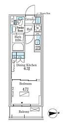 パークアクシス新宿百人町 1階1DKの間取り