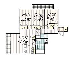 NAKASU 201 2階3LDKの間取り