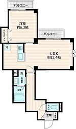 JR山手線 田端駅 徒歩10分の賃貸マンション 2階1LDKの間取り